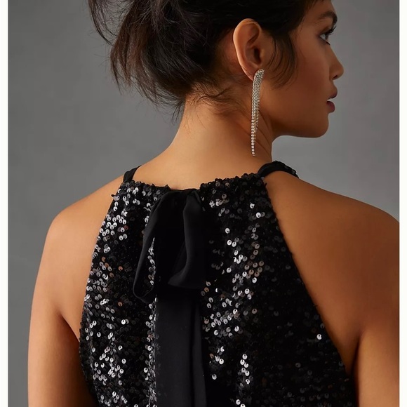 ANTHROPOLOGIE HUTCH SEQUIN HALTER JUMPSUIT BLACK  SIZE  8P NWT - Picture 7 of 17